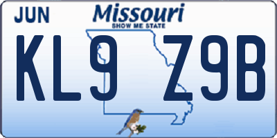 MO license plate KL9Z9B