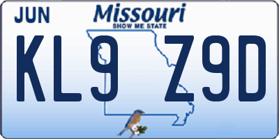 MO license plate KL9Z9D