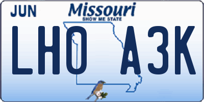 MO license plate LH0A3K
