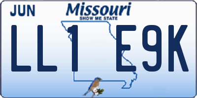 MO license plate LL1E9K