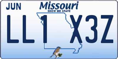 MO license plate LL1X3Z