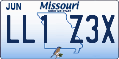 MO license plate LL1Z3X