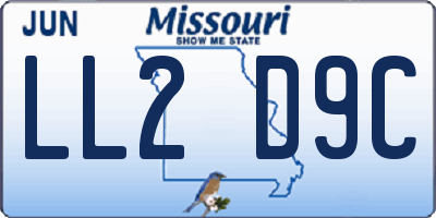 MO license plate LL2D9C