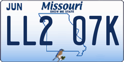 MO license plate LL2O7K