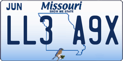 MO license plate LL3A9X