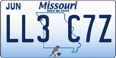 MO license plate LL3C7Z