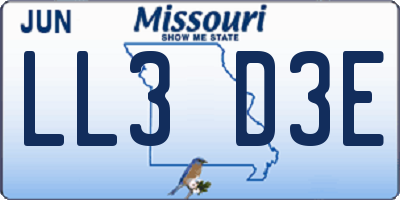 MO license plate LL3D3E