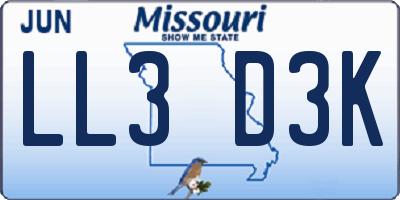 MO license plate LL3D3K