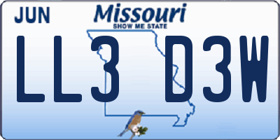 MO license plate LL3D3W