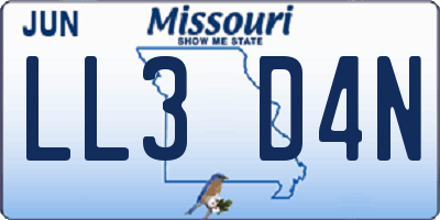 MO license plate LL3D4N
