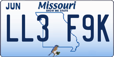 MO license plate LL3F9K