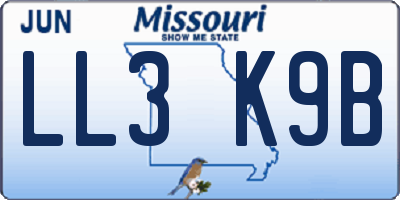 MO license plate LL3K9B