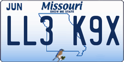 MO license plate LL3K9X