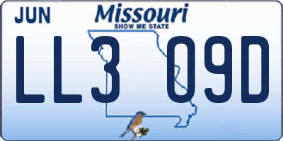 MO license plate LL3O9D