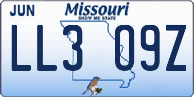 MO license plate LL3O9Z