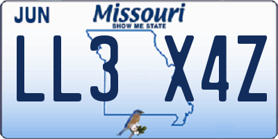 MO license plate LL3X4Z