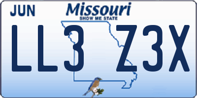 MO license plate LL3Z3X