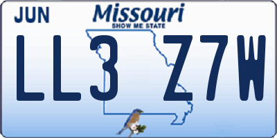 MO license plate LL3Z7W