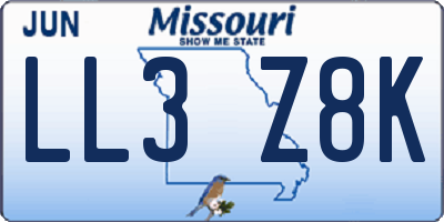 MO license plate LL3Z8K