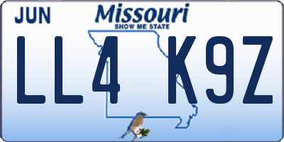 MO license plate LL4K9Z