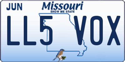 MO license plate LL5V0X