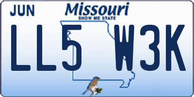 MO license plate LL5W3K