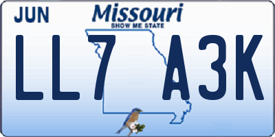 MO license plate LL7A3K