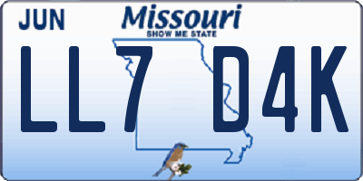 MO license plate LL7D4K