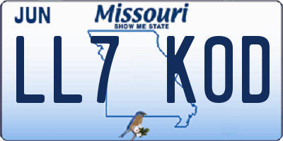 MO license plate LL7K0D