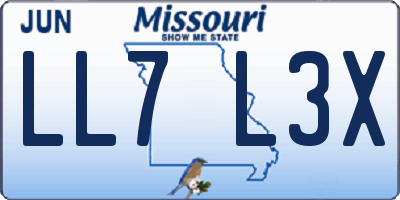 MO license plate LL7L3X