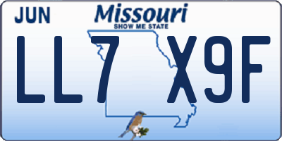 MO license plate LL7X9F