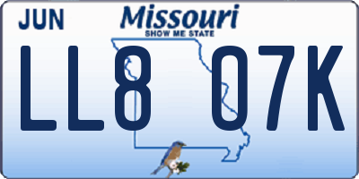 MO license plate LL8O7K