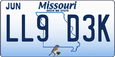 MO license plate LL9D3K