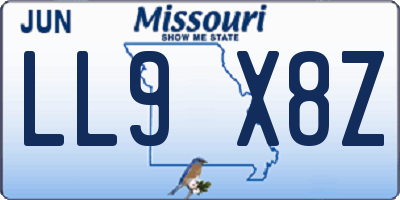 MO license plate LL9X8Z