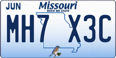 MO license plate MH7X3C