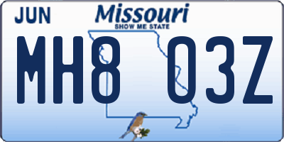 MO license plate MH8O3Z
