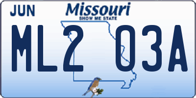 MO license plate ML2O3A