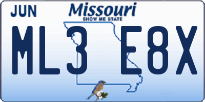 MO license plate ML3E8X