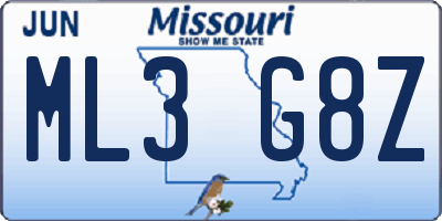 MO license plate ML3G8Z