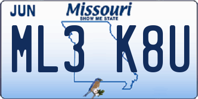 MO license plate ML3K8U