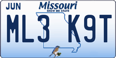 MO license plate ML3K9T