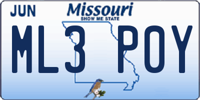 MO license plate ML3P0Y