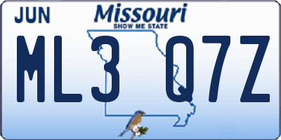 MO license plate ML3Q7Z
