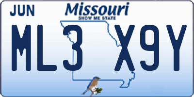 MO license plate ML3X9Y