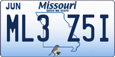 MO license plate ML3Z5I