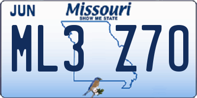 MO license plate ML3Z7O