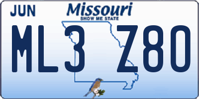 MO license plate ML3Z8O