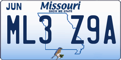 MO license plate ML3Z9A