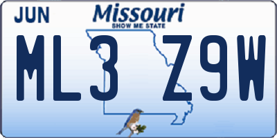 MO license plate ML3Z9W