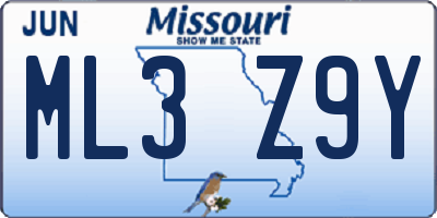 MO license plate ML3Z9Y